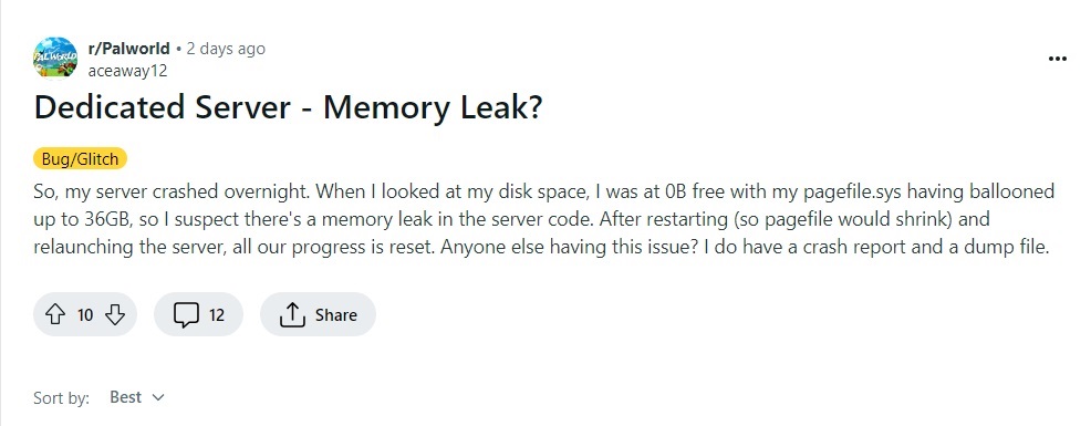 memory leak in Palworld