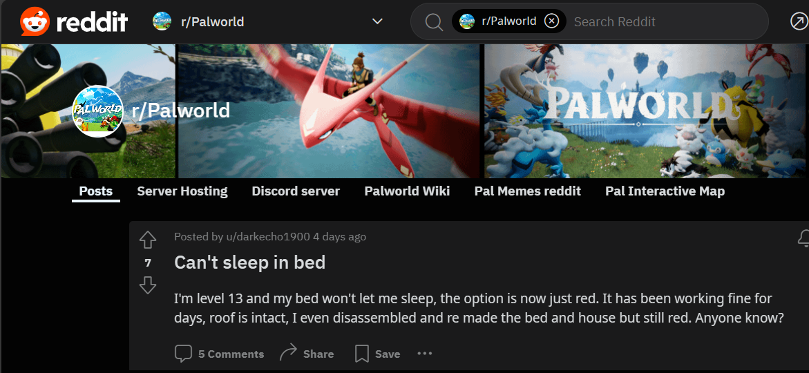 palworld can't sleep