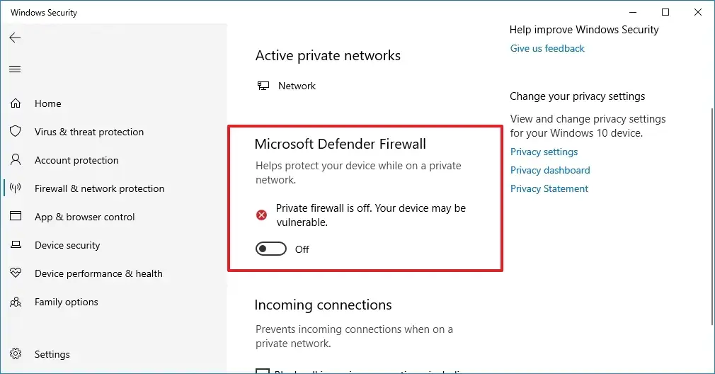 Disable firewall or antivirus