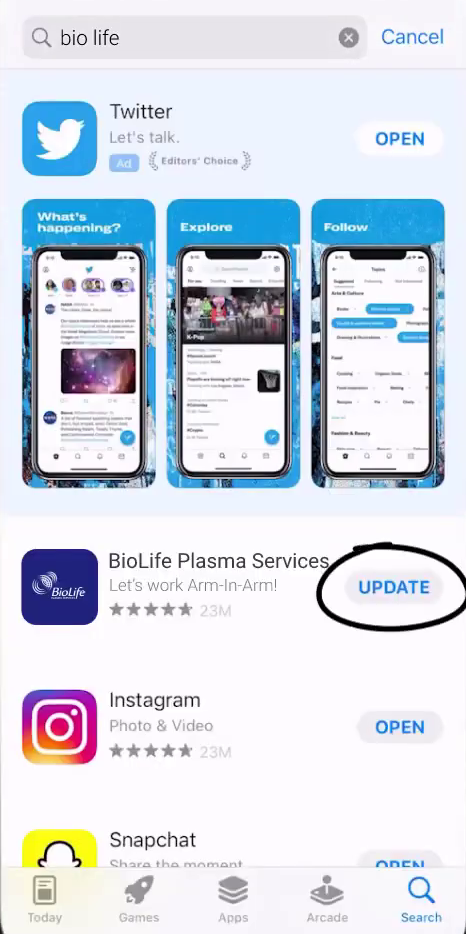 Outdated Biolife app