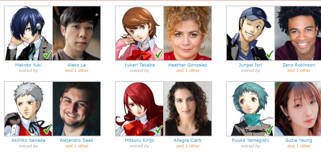 Some of the lead voice actors in Persona 3 Reload
