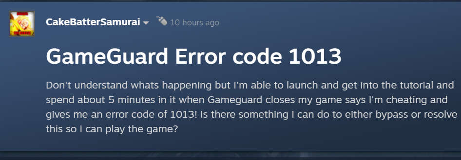 Players discussing GameGuard 1013 error on Steam