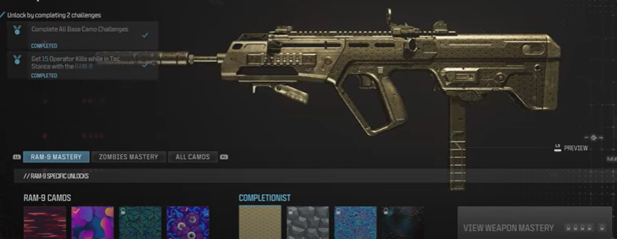 Complete the camo challenges to unlock weapon-agnostic camos.