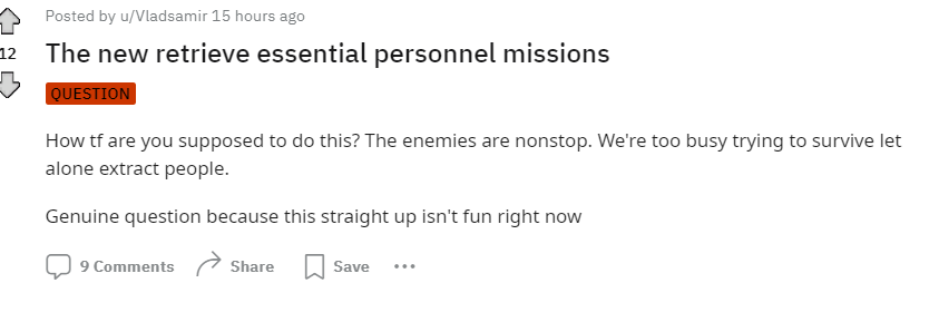 Reddit discussion about the Retrieve Essential Personnel