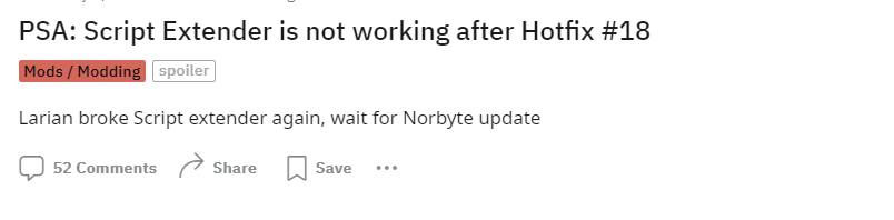 Reddit discussion on BG3 Script Extender Not Working Issue.