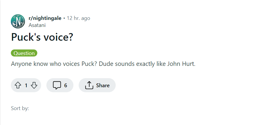 A Reddit post on puck's voice