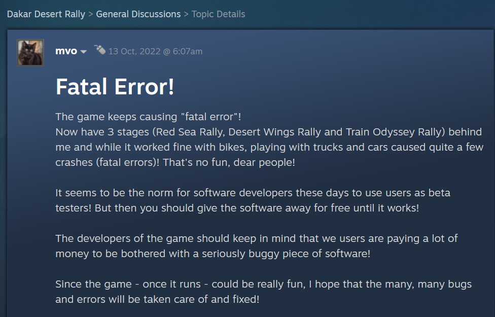 fatal error steam community