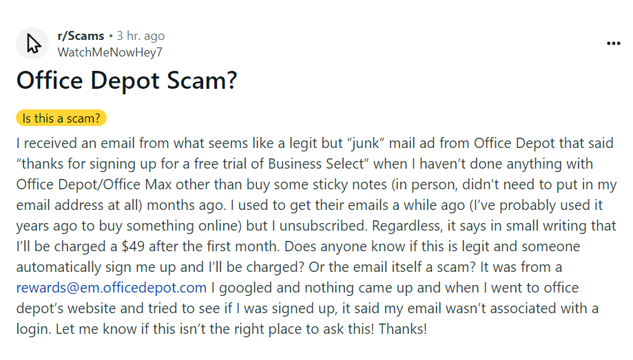 office depot scam