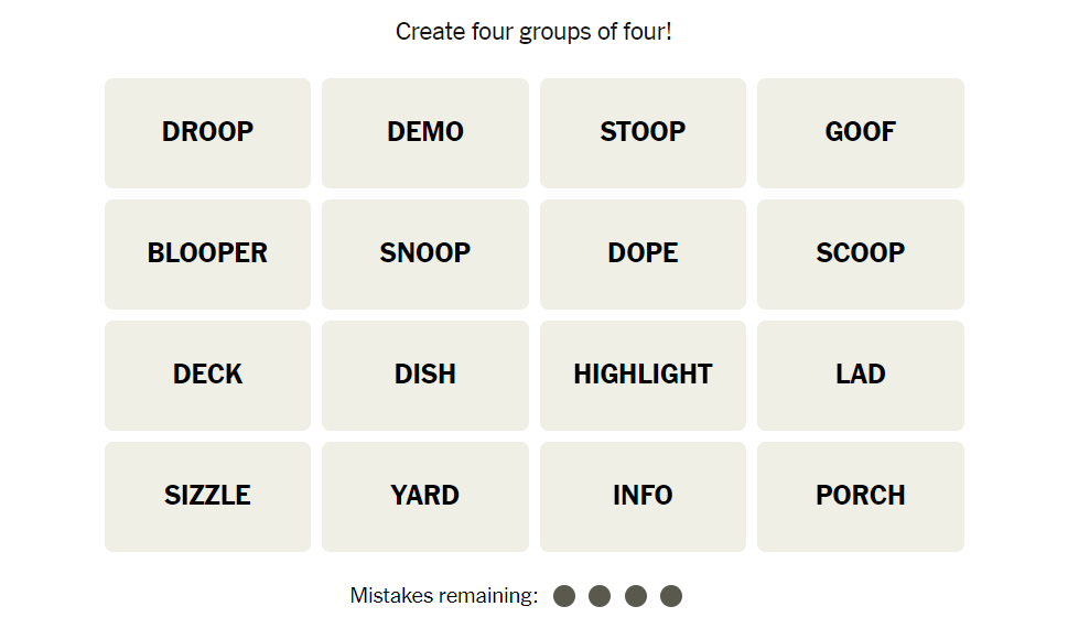 create four groups for nyt 