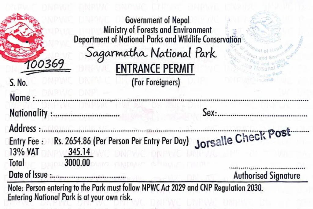 sagarmatha national park conservation fees